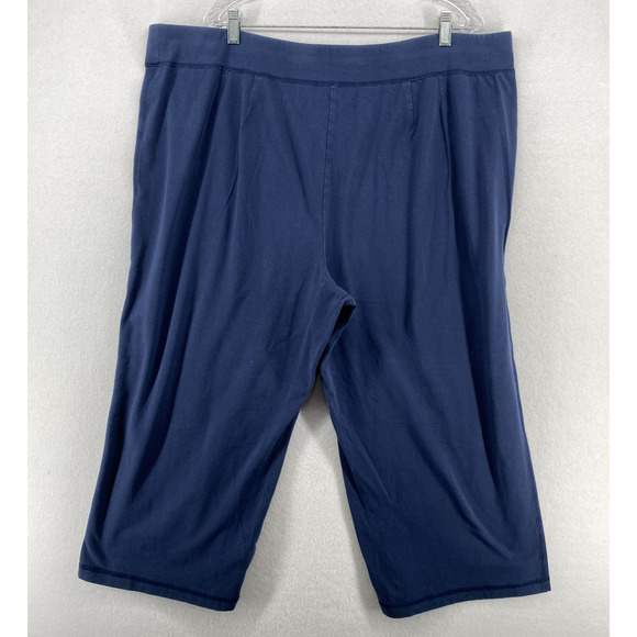 EILEEN FISHER Pants 3X Stretch Organic Cotton Jersey Wide Crop Pull On Blue USA - Picture 3 of 12